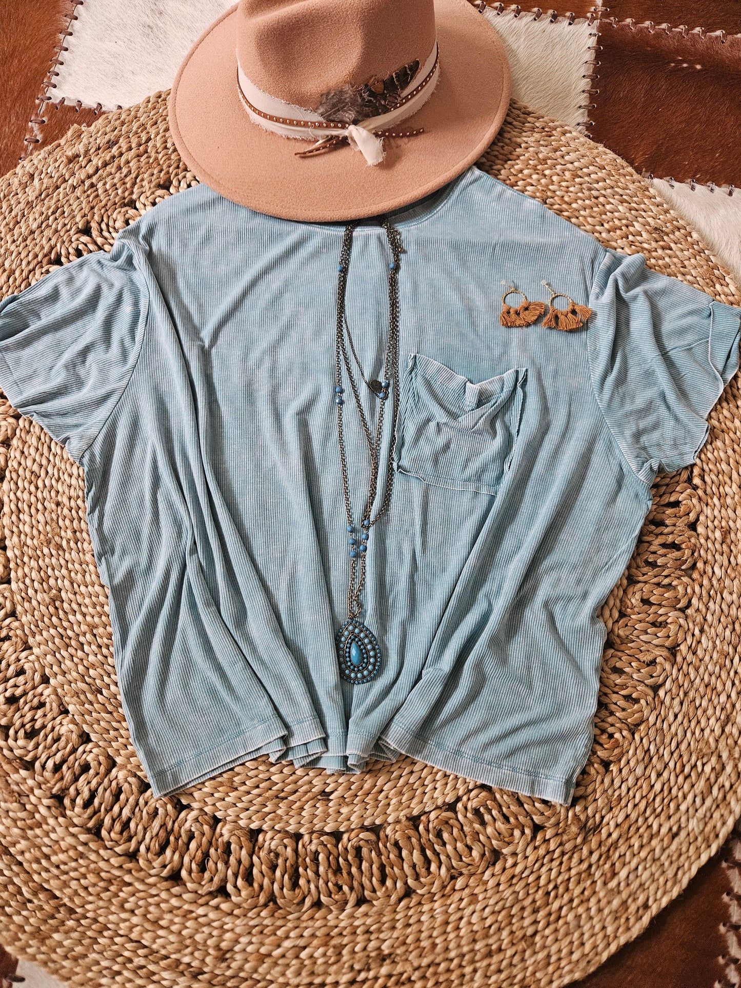 Washed Ribbed Short Sleeve Top