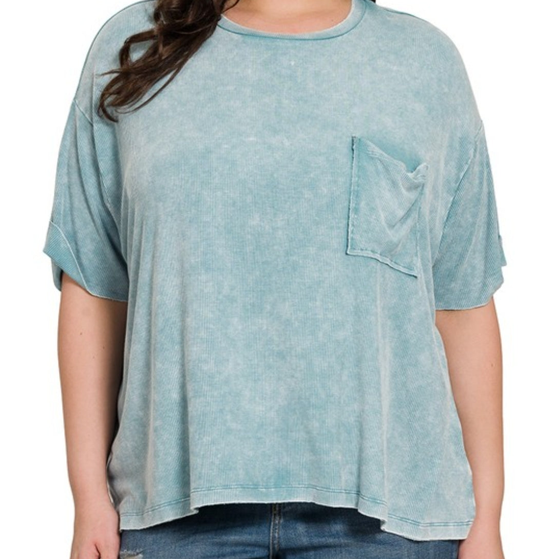 Washed Ribbed Short Sleeve Top