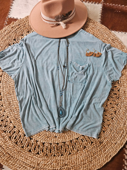 Washed Ribbed Short Sleeve Top