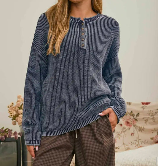 Washed Henley Sweater